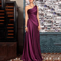 Elegant A Line Formal Mother Of The Bride Dress Folds One Shoulder Floor Length New Wedding Party Gown Vestidos De Novia