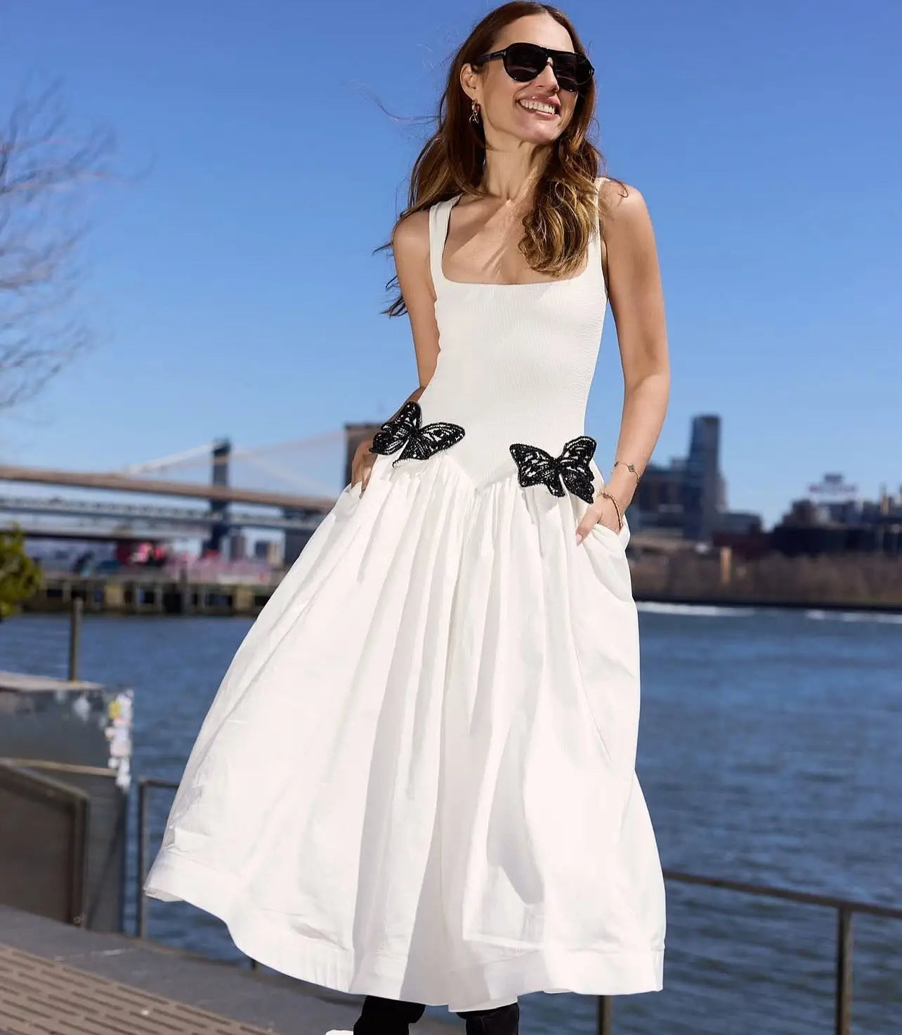 Arrival White Color Women Sleeveless Sexy O-Neck Straight Long Dress Elegant Evening Party Celebrity High Street Wear