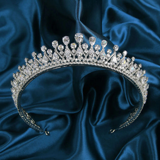 AAA Zircon Zirconia Tiaras Crowns Luxury Headbands For Brides Birthday Gift Headpieces Wedding Hair Accessories Bridal Jewelry silver color