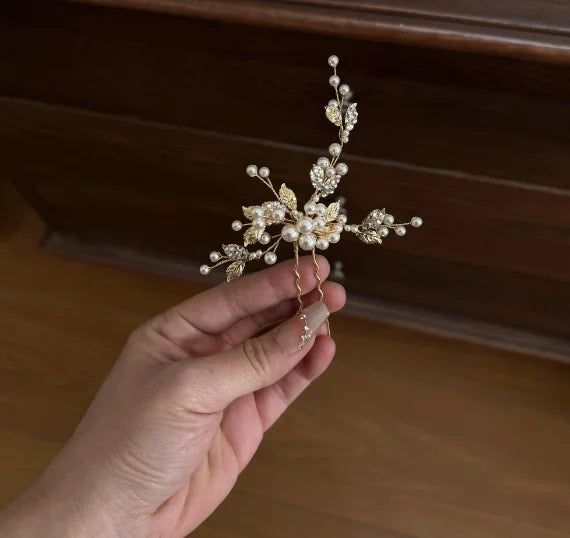 Wedding Accessories Pearl Crystal Hair Pin Clip Vintage Gold Silver Color Head Pieces Bridesmaids Brides Hairpins Bridal Jewelry gold color 1