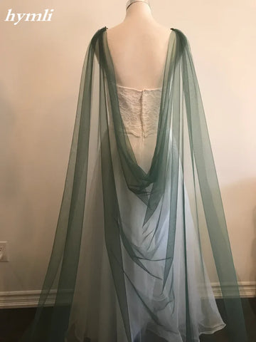 Green Draped Cape, Bridal Green Cape, Soft Tulle Green Shoulder Cape, 60" Wide White 230cm