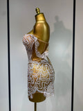 Shining Diamond Sexy Off Shoulde See-Through Mini Dress Women Evening Birthday Party Nightclub Dancer Performance Stage Costume