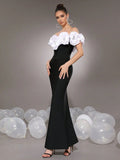 Elegant Women's Light Luxury Flower Design Bandage Dresses One Collar Shoulder Bodycon Bareback Long Dress Party Vestidos