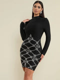 Spring Elegant Women's Bandage Dress Stand Collar Long Sleeve Light Luxury Hot Diamond Bodycon Dress Club Party Vestidos