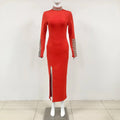 Red Black Color Women Long Sleeve Shinning Crystal Bodycon Long Bandage Dress Elegant Celebrate Evening Party Cocktail Dress