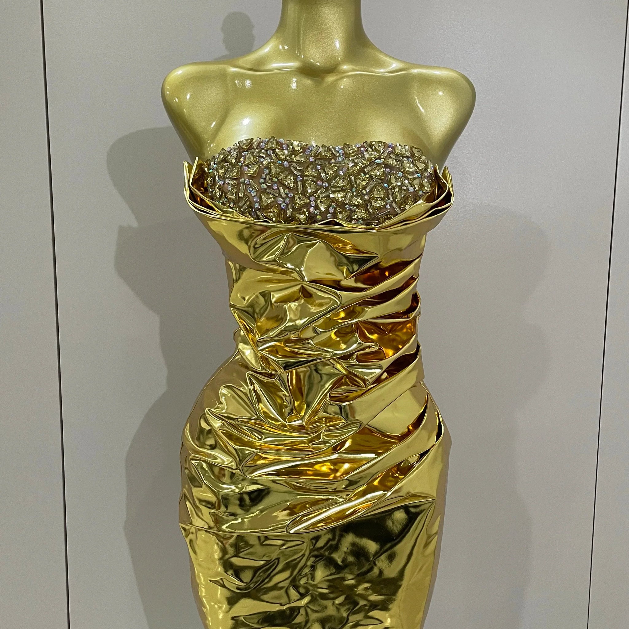 Sparkly Diamonds Crystal Sexy Mesh See Through Bodycon Mini Dress Women Birthday Party Celebrate Performance Costume Gold