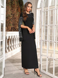 2025 Elegant Women's Black Long Bandage Dress O-neck Hot Diamond Split Long Sleeve Bodycon Dress Cocktail Evening Party Vestidos