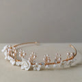 Gold Color Headband Freshwater Pearl Headpiece For Brides Porcelain Flower Hairband Wedding Accessories Bridal Hair Jewelry