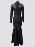 Newest Fashion Designer Party Vestido Women'S Diamonds Mesh Long Sleeves Bodycon Mermaid Long Maxi Dress