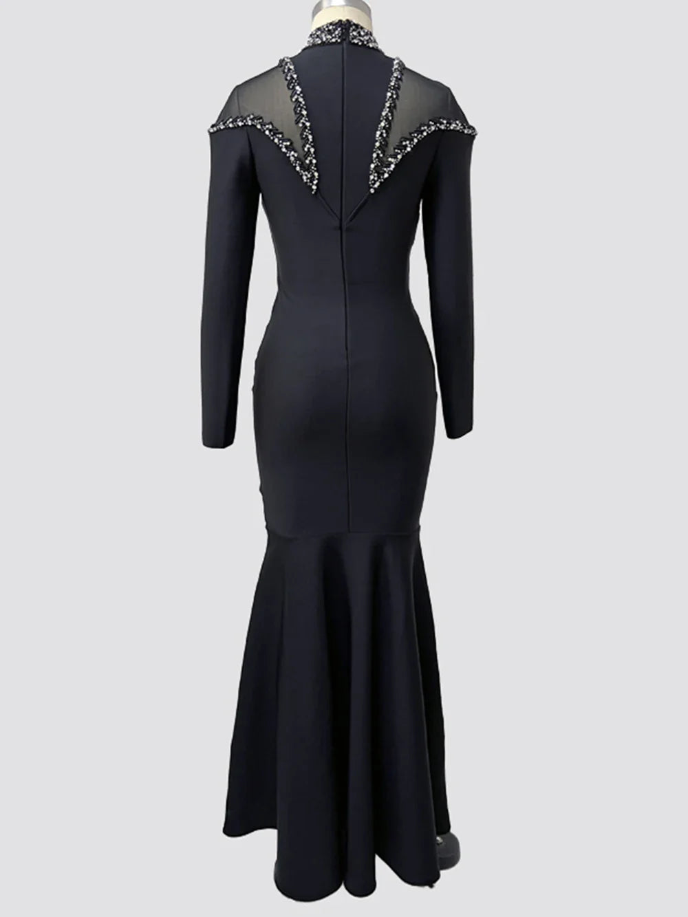 Newest Fashion Designer Party Vestido Women'S Diamonds Mesh Long Sleeves Bodycon Mermaid Long Maxi Dress