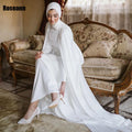 Customized Muslim New A-line Wedding Dresses Applique Paillette Vertically Draped Pleat Bride Dress Brush Train robe de mariée