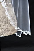 Leaf Lace Wedding veil Fingertip Length Bridal Veil in White , Ivory