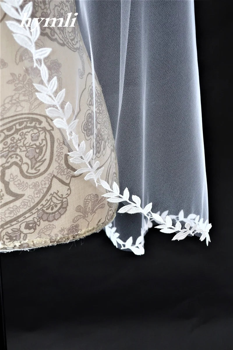 Leaf Lace Wedding veil Fingertip Length Bridal Veil in White , Ivory