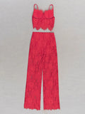 Sexy Women'S Lace Pants Set Spaghetti Strap Sleeveless Backless Ultra Short Vest+Straight Leg Pants Two-Piece Set