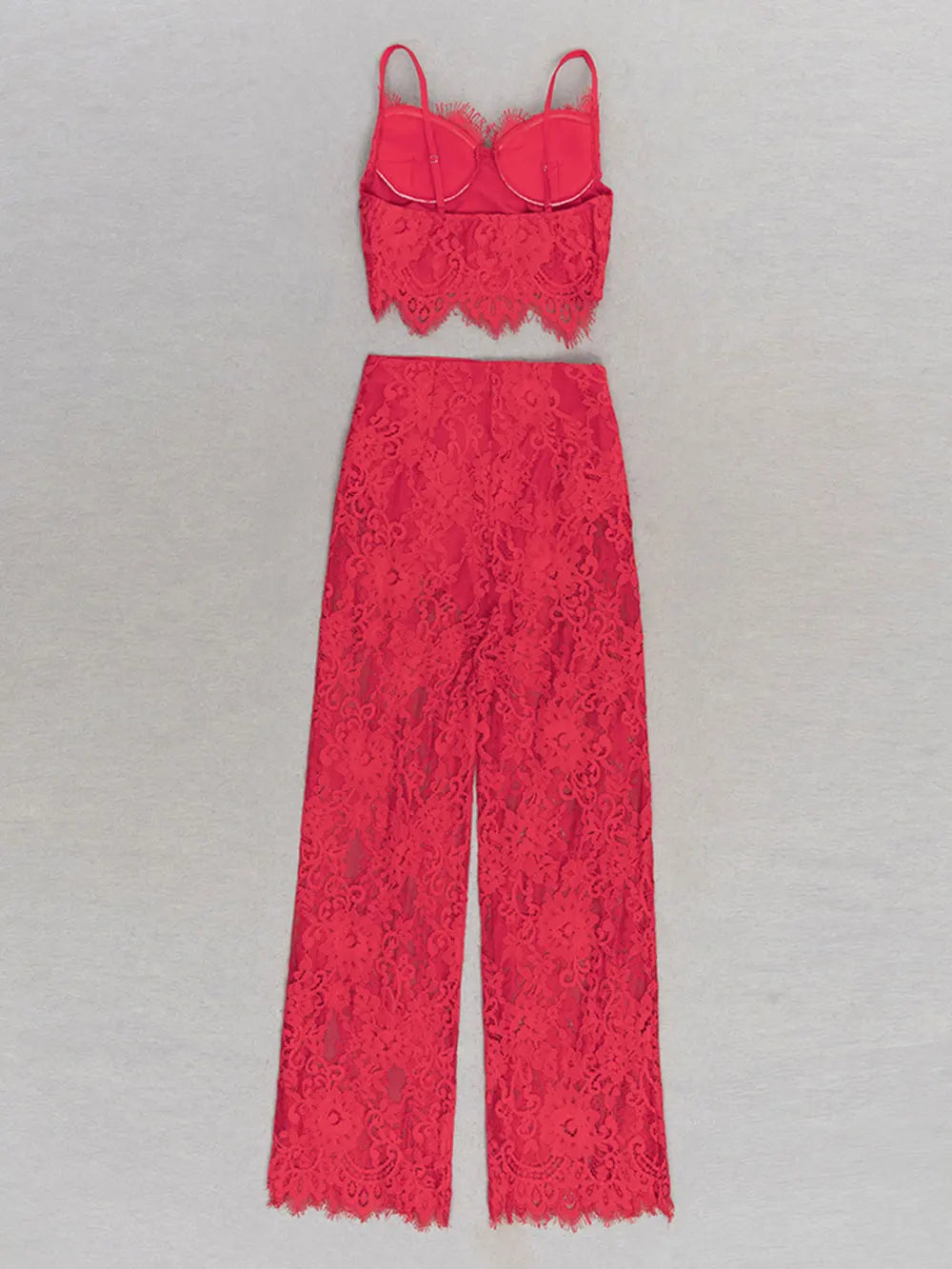 Sexy Women'S Lace Pants Set Spaghetti Strap Sleeveless Backless Ultra Short Vest+Straight Leg Pants Two-Piece Set