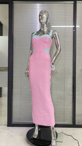 Arrival Pink Color Sleeveless Spaghetti Strap Long Bandage Dress Graceful Woman Evening Party Dress Dinner Party Vestido