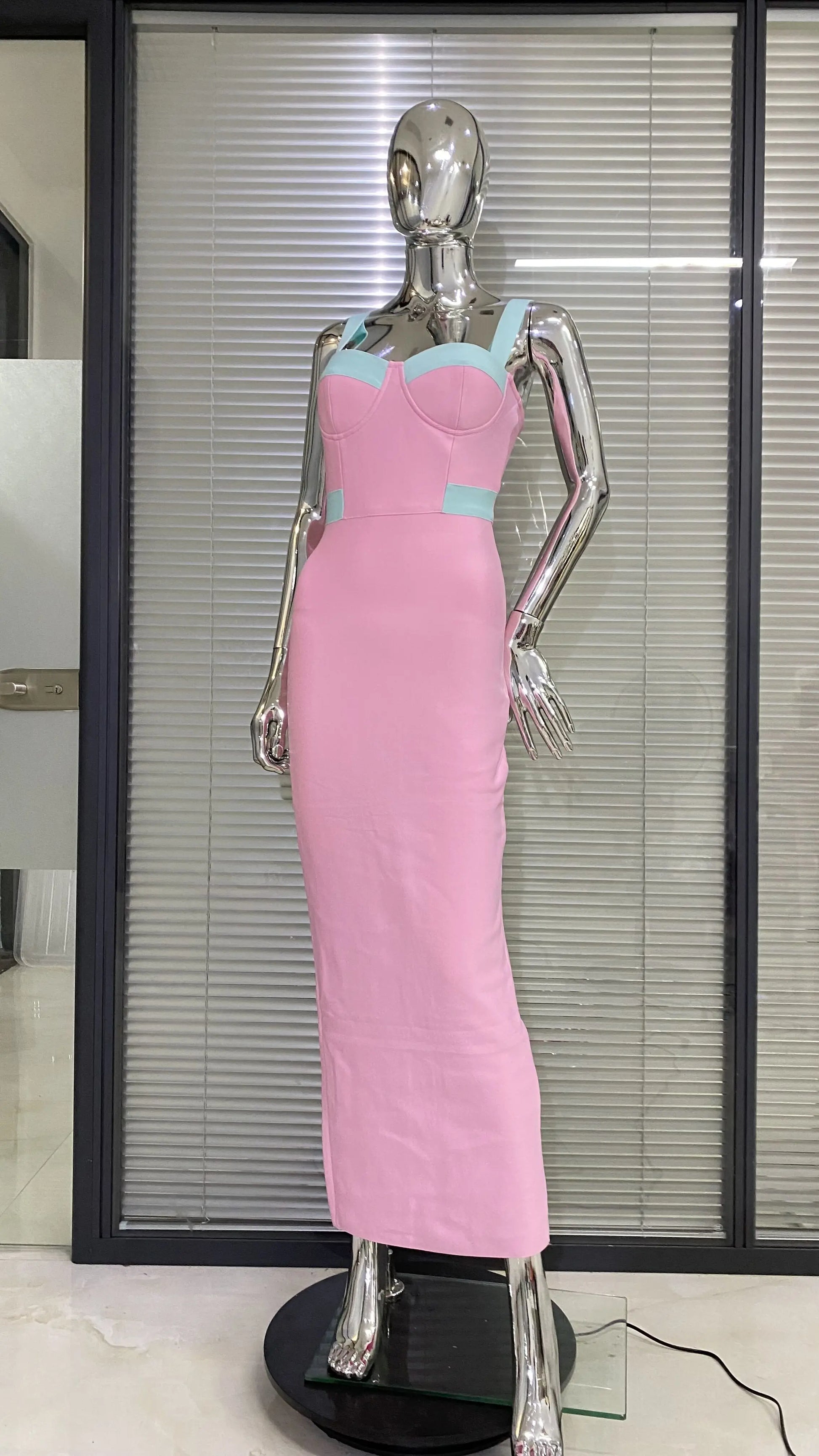 Arrival Pink Color Sleeveless Spaghetti Strap Long Bandage Dress Graceful Woman Evening Party Dress Dinner Party Vestido