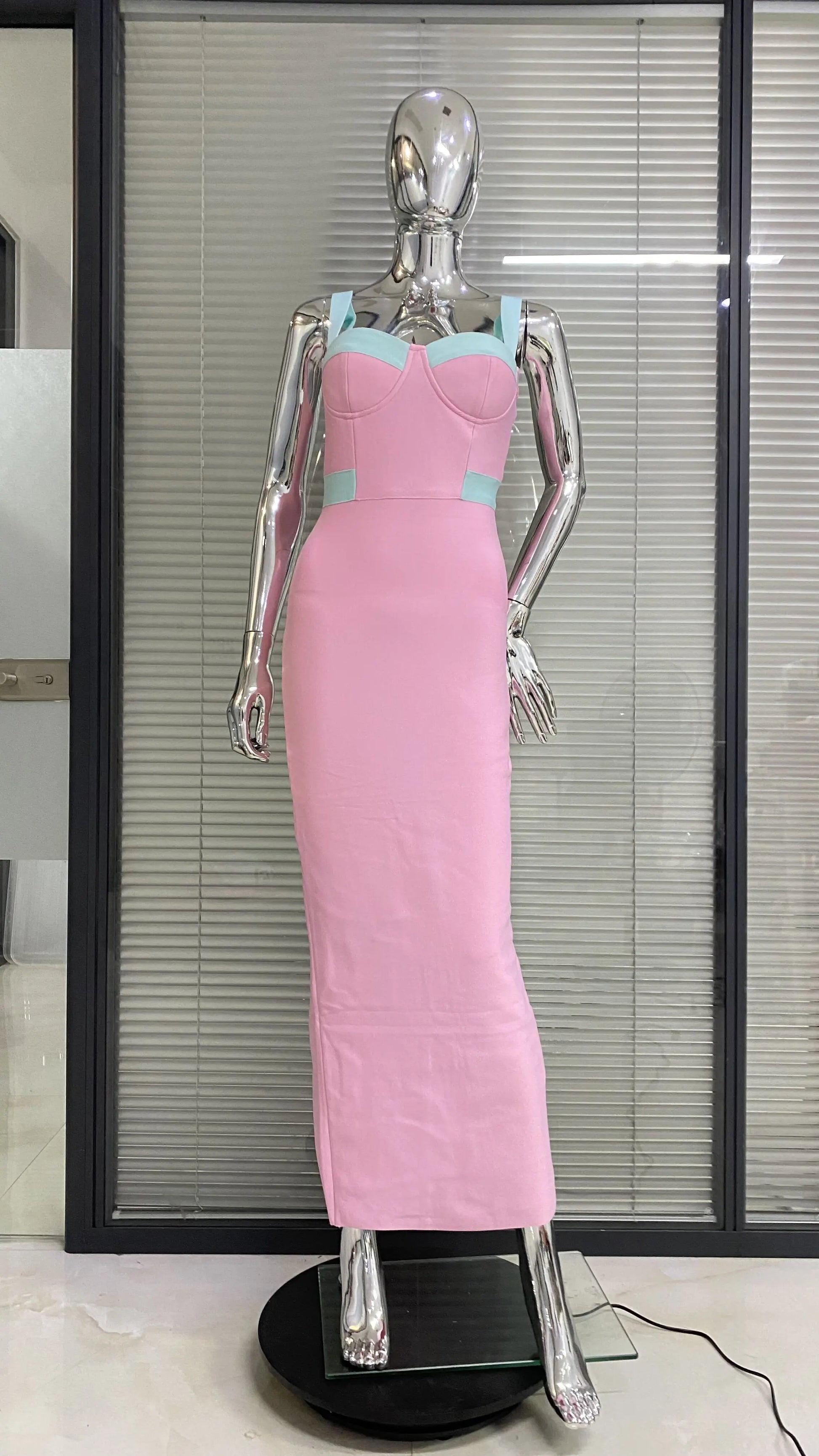 Arrival Pink Color Sleeveless Spaghetti Strap Long Bandage Dress Graceful Woman Evening Party Dress Dinner Party Vestido