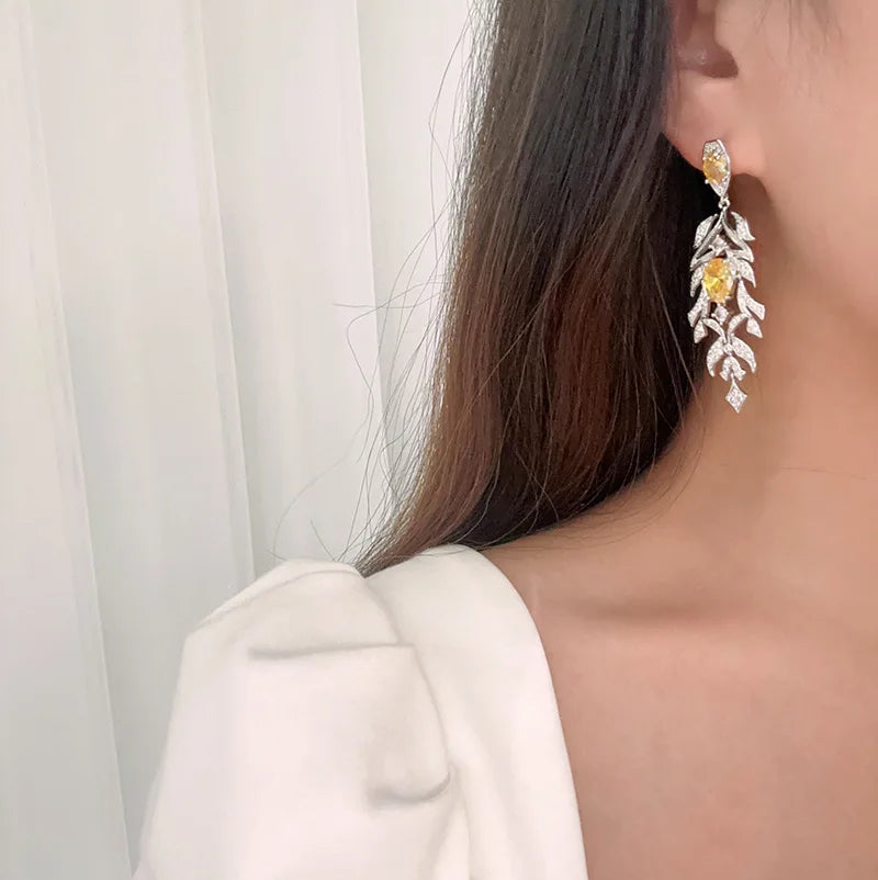 High Quality Yellow Zircon Bridal Earrings Cubic Zirconia Wedding Earring For Bride Women Accessories Dinner Party Jewelry