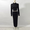 Women'S Black And White Beaded Short Top+Long Skirt Bandage Two-Piece Set Elegant Evening Party Female Outfit New black