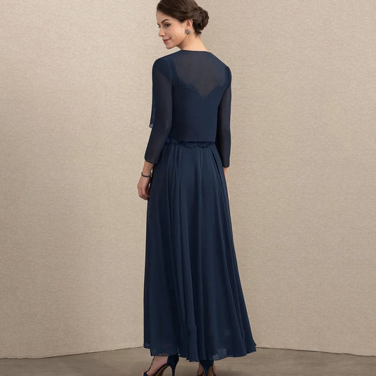 Mother Of The Bride Dress - Custom Formal Mother of Dresses Evening Gowns Long Sleeves A Line Elegant Bride Party Dress Lace Applique robes invitée mariage