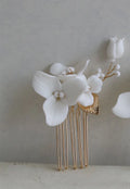Porcelain Flower Hair Comb Pin Clip Gold Silver Color Head Piece Brides Bridesmaids Hairpin Wedding Accessories Bridal Jewelry gold color