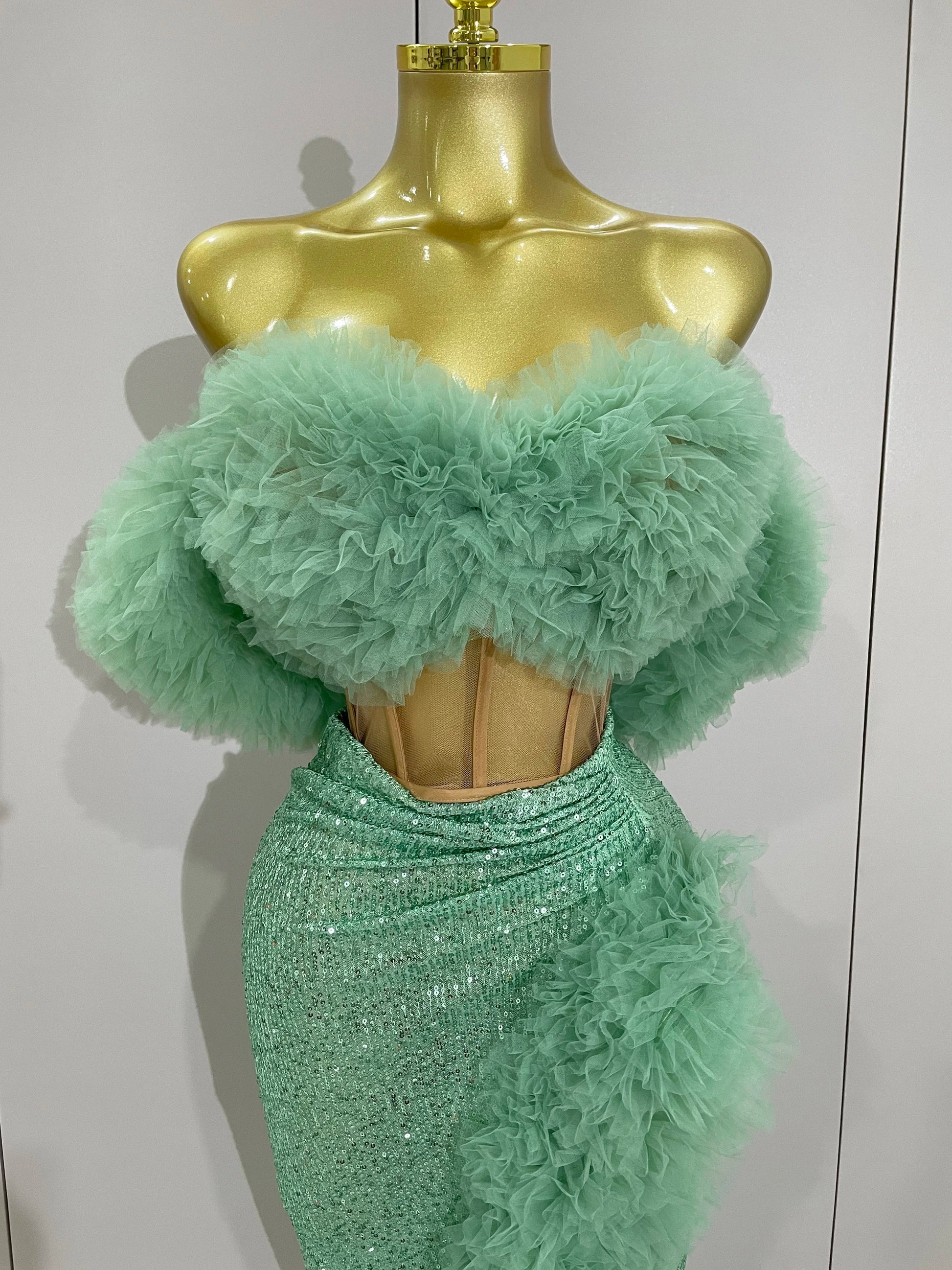 Shiny Sequins Top Short Skirt Two Pieces Set Women Sexy Celebrate Evening Prom Birthday Party Dress Nightclub Stage Outfit