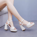 Luxury Handmade Full Pearls Thick Heeled Women Gladiator Sandals Fashion Summer Platform Wedges High heels Chunky Sandals Shoes
