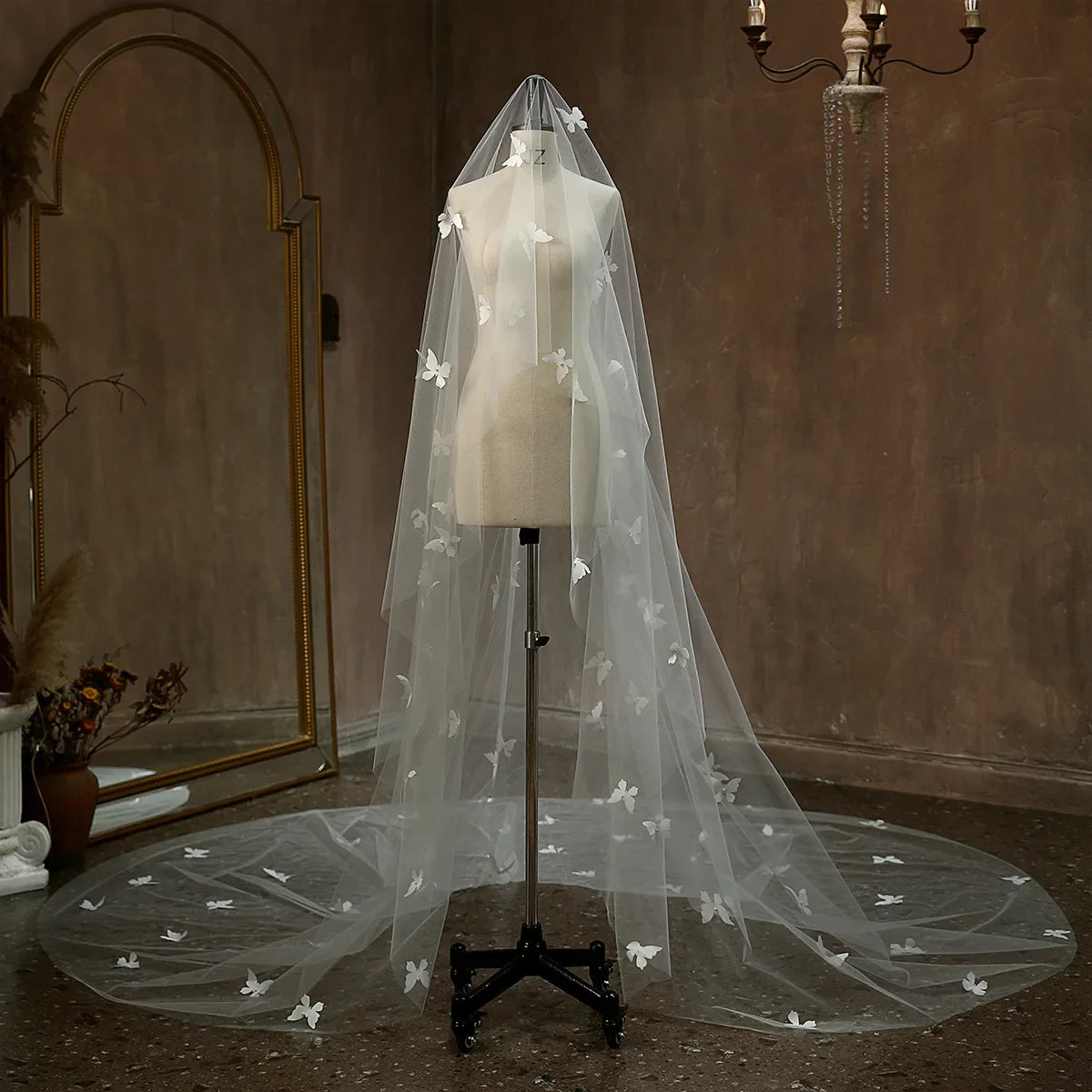 Long Butterfly Bridal Veil Lace Wedding Veils For Evening Dinner Party Dress Women Gift Hair Accessories Brides Jewelry