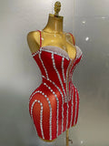 Sexy Sparkly Rhinestones Mesh See Through Short Slip Dress Women Evening Birthday Party Prom Nightclub PhotoShoot Stage Wear