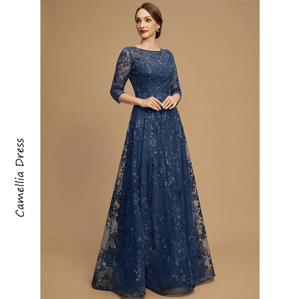 Mother Of The Bride Dress - A-line Evening Scoop Illusion Dress Elegant And Pretty Women's Dresses Lace Sequins Mother of the Bride Dresses Vestido