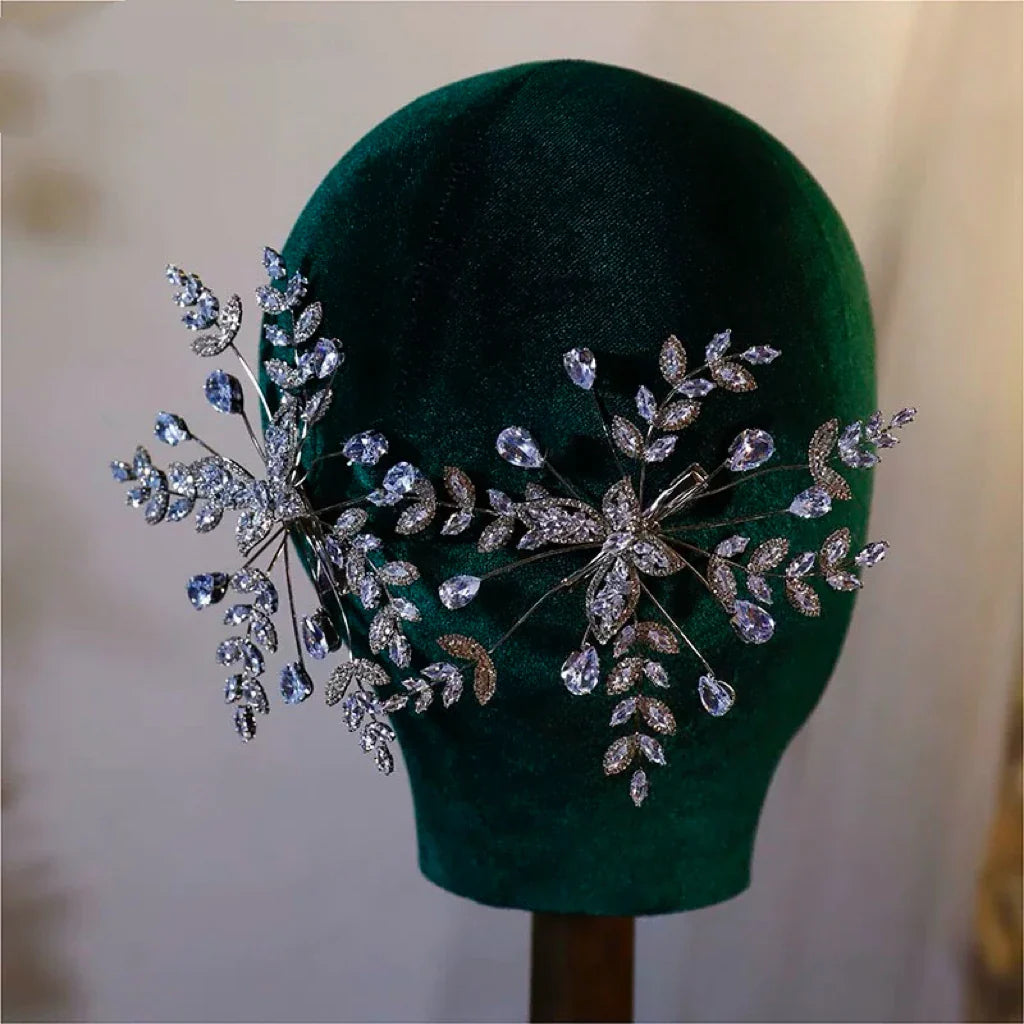 Leaf Hair Pin Clip Rhinestones Zirconia Head Piece For Bride Women Silver Color Hairpin Wedding Accessories Bridal Jewelry hairpins