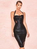 Sexy Summer Coated Bandage Dress Women Neck Hanging Sleeveless Bodycon Backless Mini Dress Celebrity Evening Club Party Vestidos black