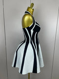Sexy Backless Black White Stripes Halter Bandage A Line Short Dress Women Celebrity Elegant Evening Party Holiday Club Dress