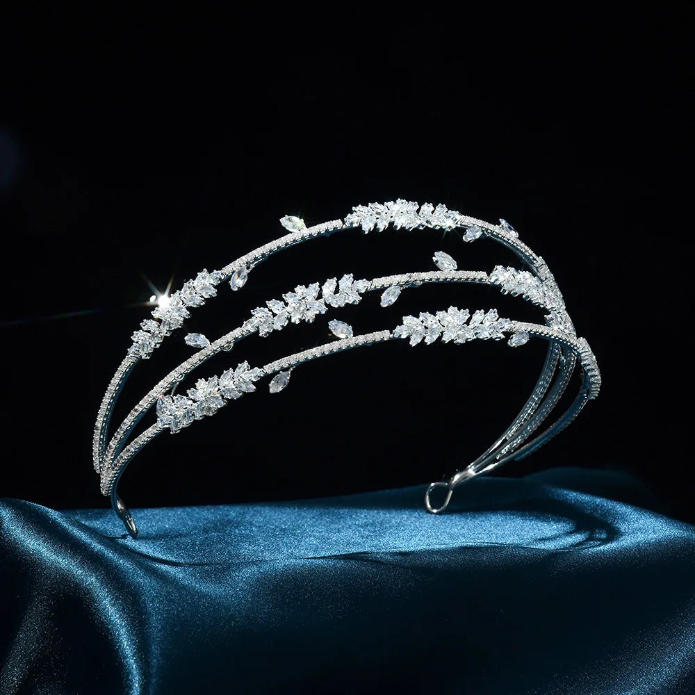 Bridal Hair Jewelry Zircon Tiaras Crowns Zirconia Leaf Headpiece For Brides Birthday Gifts Party Headband Wedding Accessories
