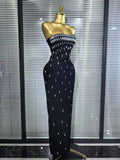Top Quality Women Sexy Strapless Shinning Crystal Bodycon Long Bandage Dress Elegant Evening Party Cockail Vacation Outfit
