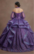 Shimmering Purple Quinceañera Dress with Detachable Sleeves