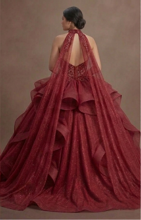 Shimmering Red Quinceañera Dress Ball Gown with Capes