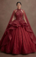 Shimmering Red Quinceañera Dress Ball Gown with Capes