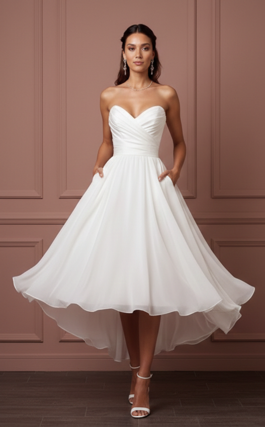 Short Flowy Wedding Dress Chiffon Fabric Light Weight Destination