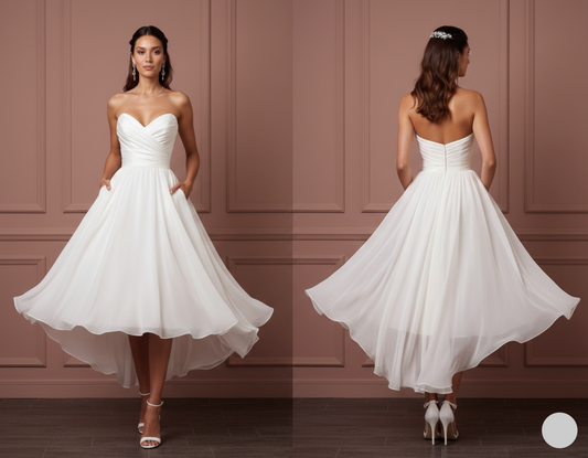 Short Flowy Wedding Dress Chiffon Fabric Light Weight Destination