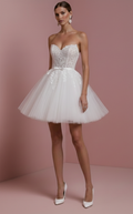 Short Romantic Tulle Wedding Dress Heart Neckline Princess