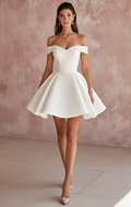 Short Satin Ball Gown Wedding Dress Off the Shoulder Reception