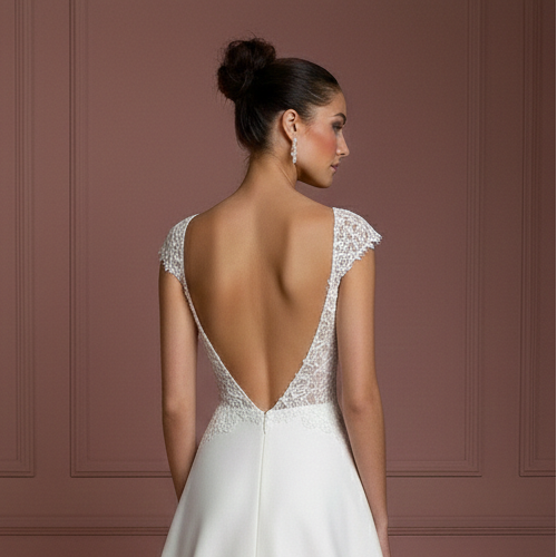 Short Sleeve Wedding Dress Lace Applique Long Train