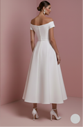 Short Sleeve Wedding Dress Tea Length Long Alternative White
