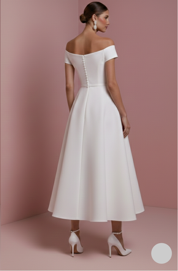 Short Sleeve Wedding Dress Tea Length Long Alternative White