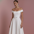 Short Sleeve Wedding Dress Tea Length Long Alternative White
