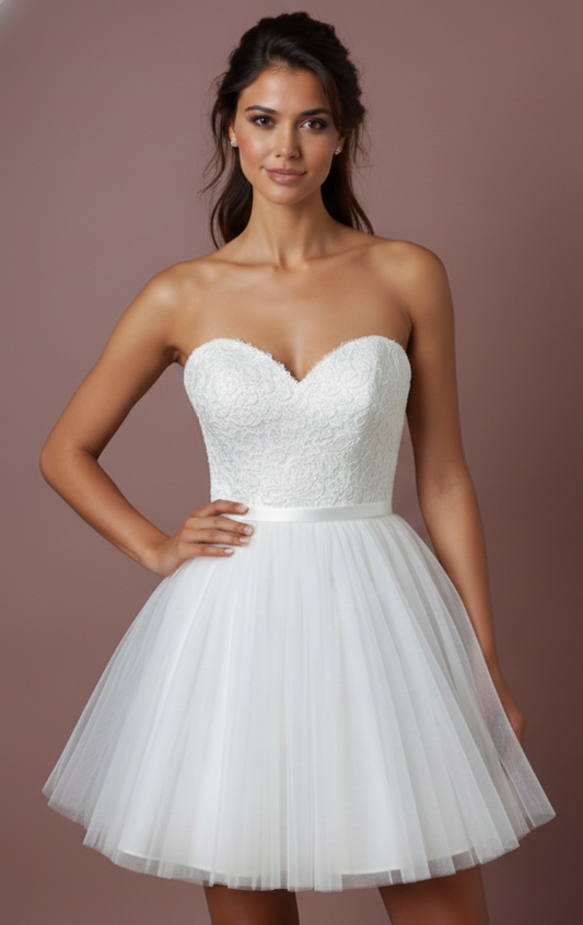 Short Sweetheart Wedding Dress Tulle Ball Gown Strapless