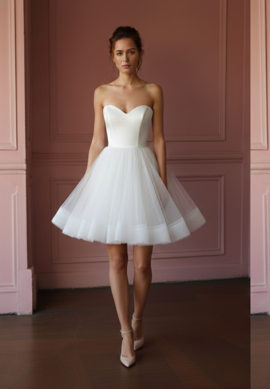 Short Sweetheart Wedding Dress Tulle Ball Gown Strapless