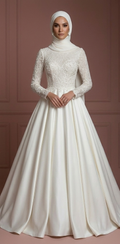 Silk Elegant Ball Gown – Soft Ivory Modest Muslim Wedding Dress